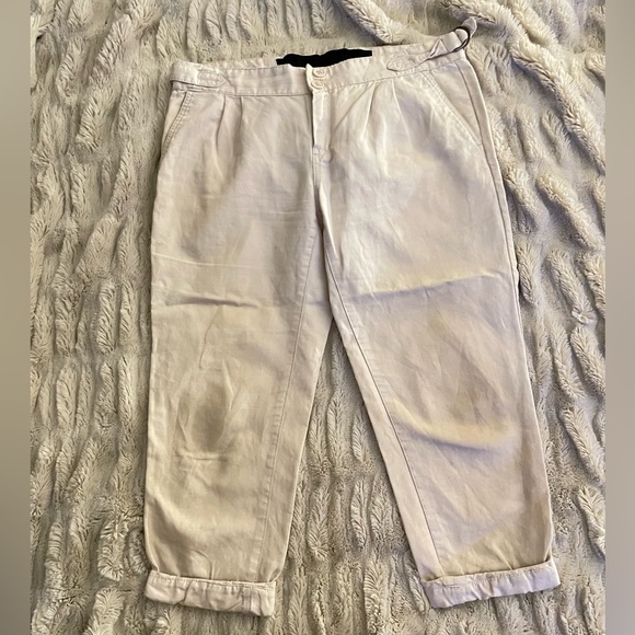 Joe’s Jeans Pleated Mid-Rise Ivory Cotton Linen Crop Capri Pants. - Picture 2 of 13